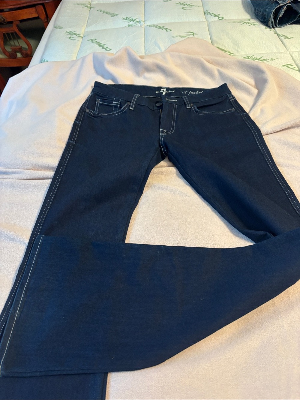 7 For All Mankind Dark Navy Jeans with White Stitching